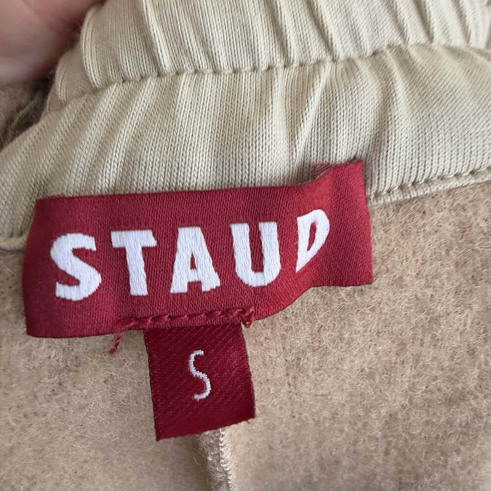 STAUD Rabbit Fleece Wide-Leg Track Pants Tan Sherpa Womens Size S Cozy Lounge - Picture 8 of 9